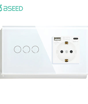 Bseed 16A Alloy 3 Gang Crystal Glass Panel Wall Light Touch Switch
