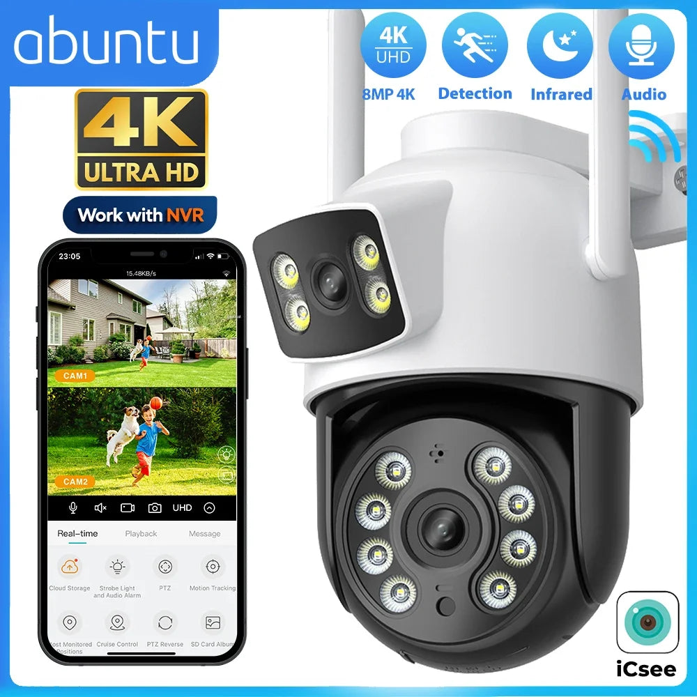 IP66 8MP 30m Dual Screens CCTV Night Vision Human Detection Camera