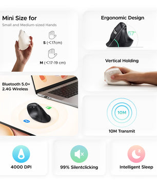 Ugreen Wireless 2.4G 4000DPI Bluetooth Small Vertical Mouse