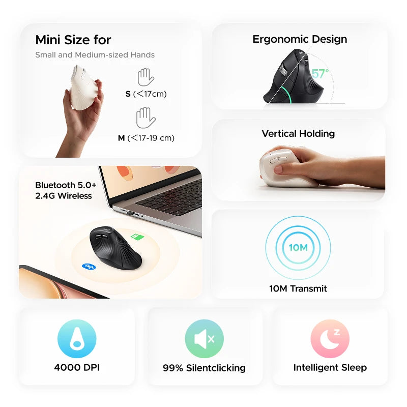 Ugreen Wireless 2.4G 4000DPI Bluetooth Small Vertical Mouse