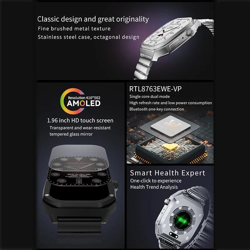 Silica Gel Waterproof Amoled Full Touch Screen Bluetooth Smartwatch