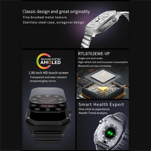 Silica Gel Waterproof Amoled Full Touch Screen Bluetooth Smartwatch