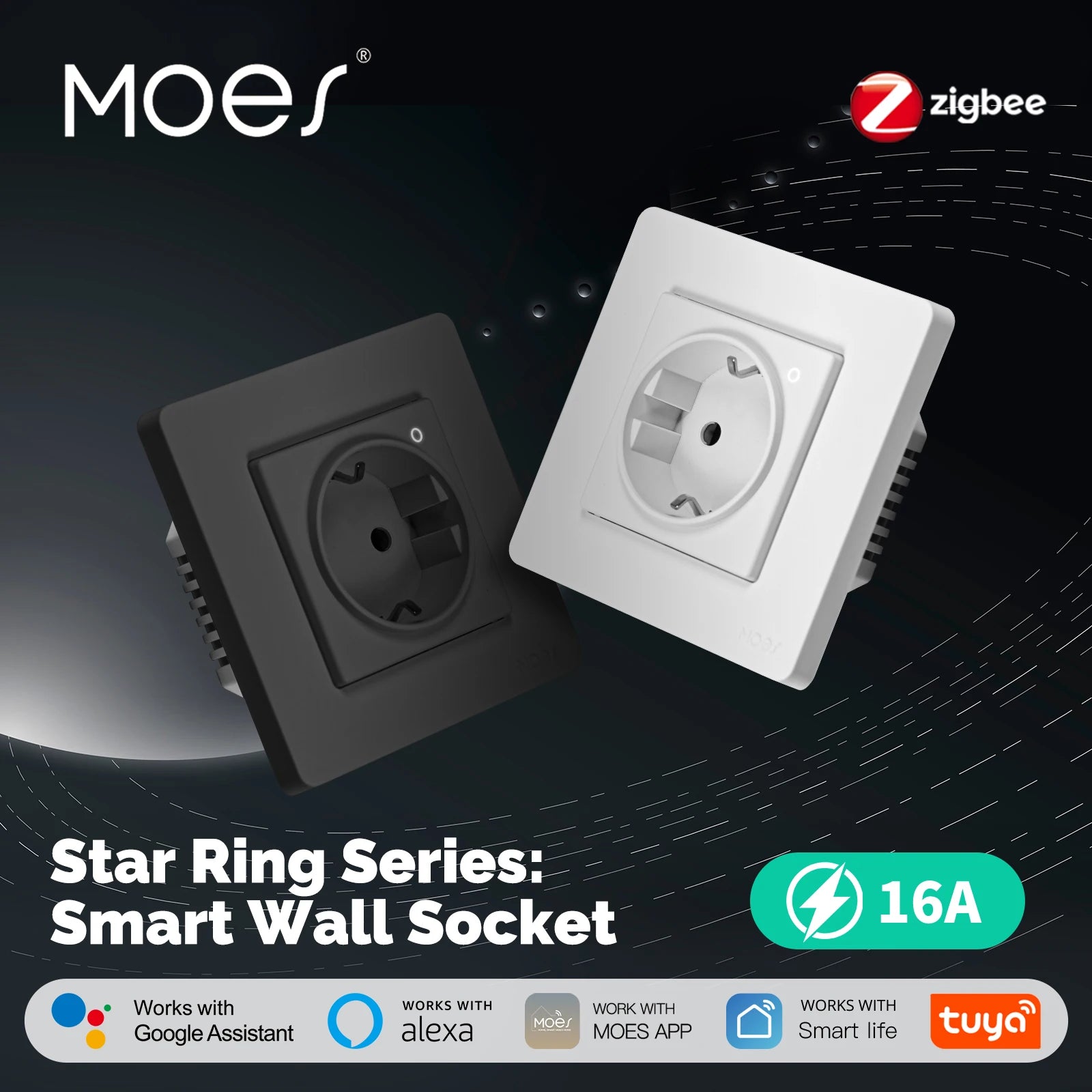 MOES ZigBee Smart EU Wall Socket with Energy Monitor and Voice Control