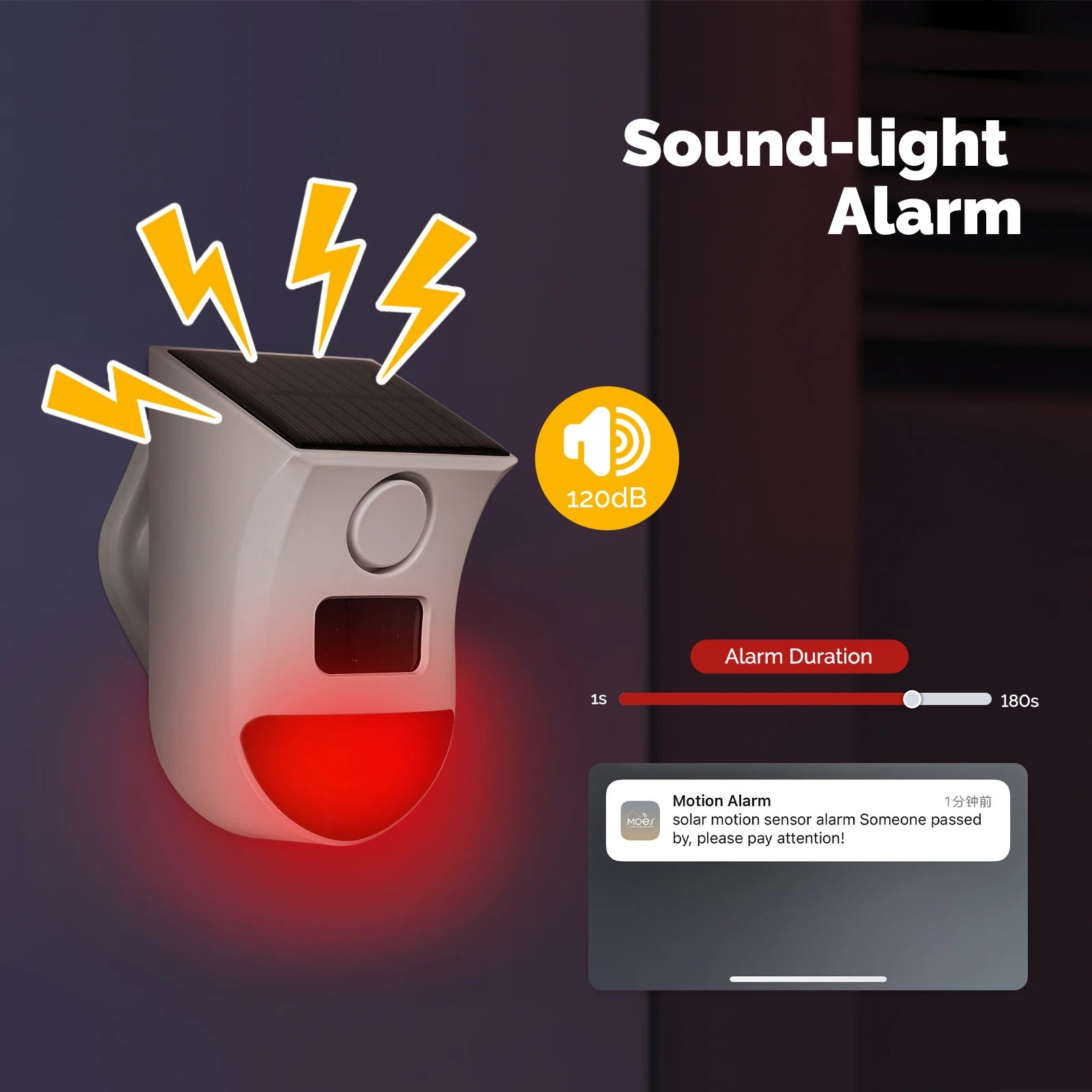 MOES Plastic WiFi Smart Solar Siren with Remote & PIR Sensor