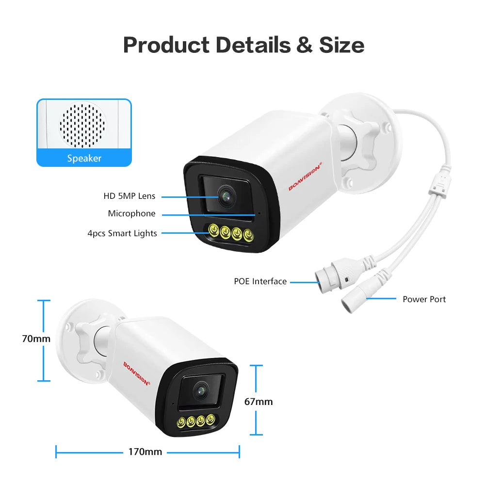 Boavision 5MP RJ45 Night Vision Audio Outdoor Surveillance Camera