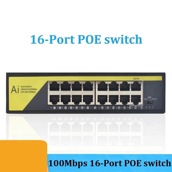 16 Ports 100% ABS 100Mbps POE Ethernet Network Hub For Desktop