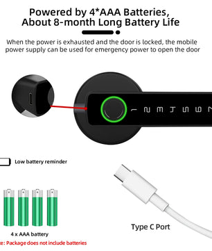 Aluminium Alloy Fingerprint Bluetooth Reversible Dry Battery Lock