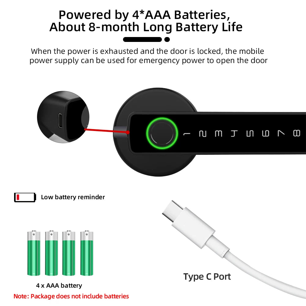 Aluminium Alloy Fingerprint Bluetooth Reversible Dry Battery Lock