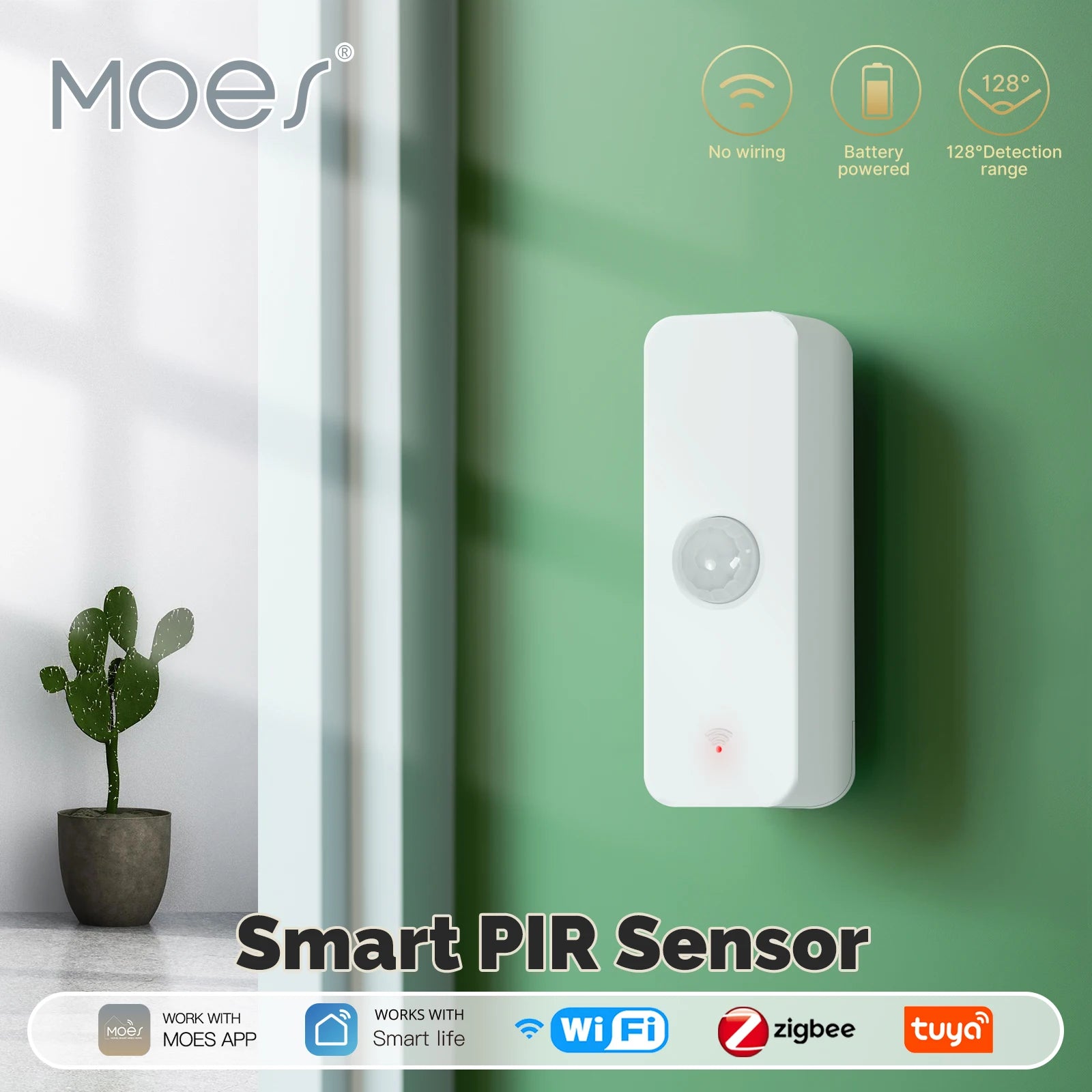 Moes Tuya WiFi Smart PIR Motion Sensor Home Security Detector