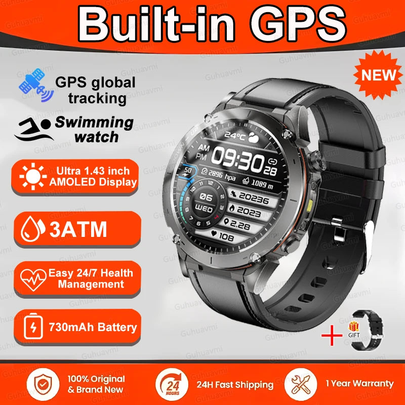 Fine Steel Waterproof Android Round Shaped Bluetooth Smartwatch