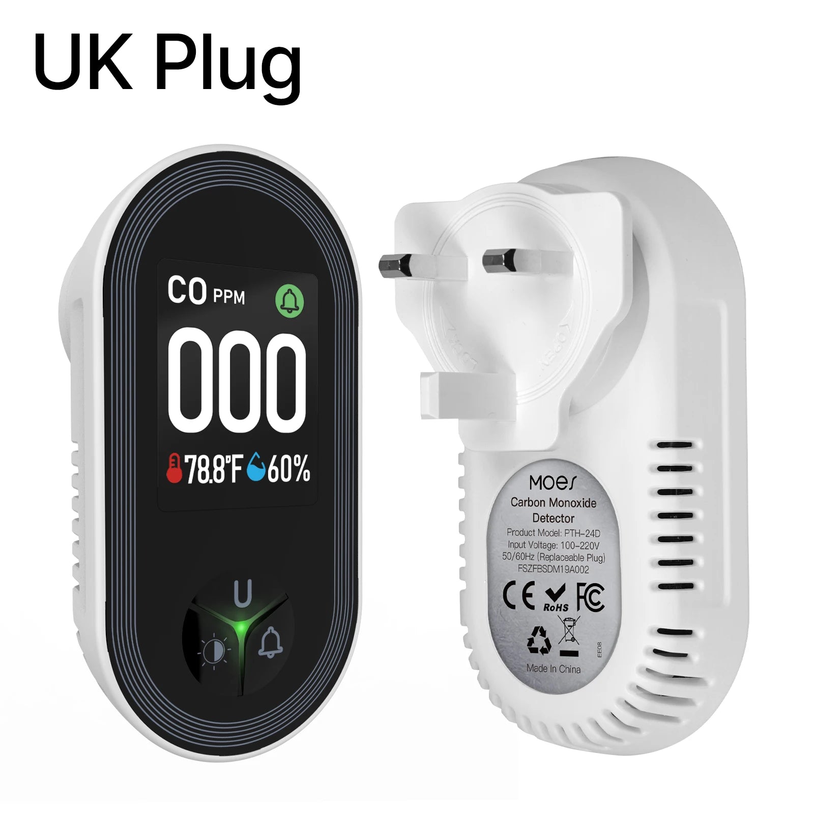 MOES Plastic Carbon Monoxide Detector Temperature Humidity Sensor