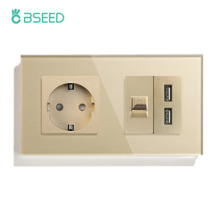 Bseed 16A Glass Panel Touch Light Wall Wireless Socket Switch