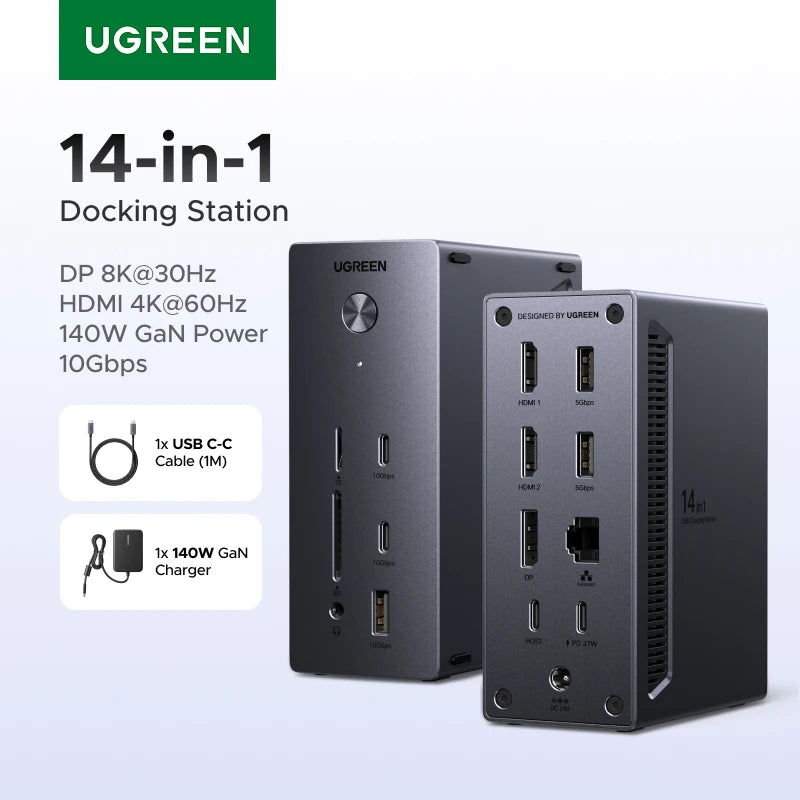 Ugreen 14-IN-1 10Gbps Metal Type-C HDMI RJ45 Docking Station