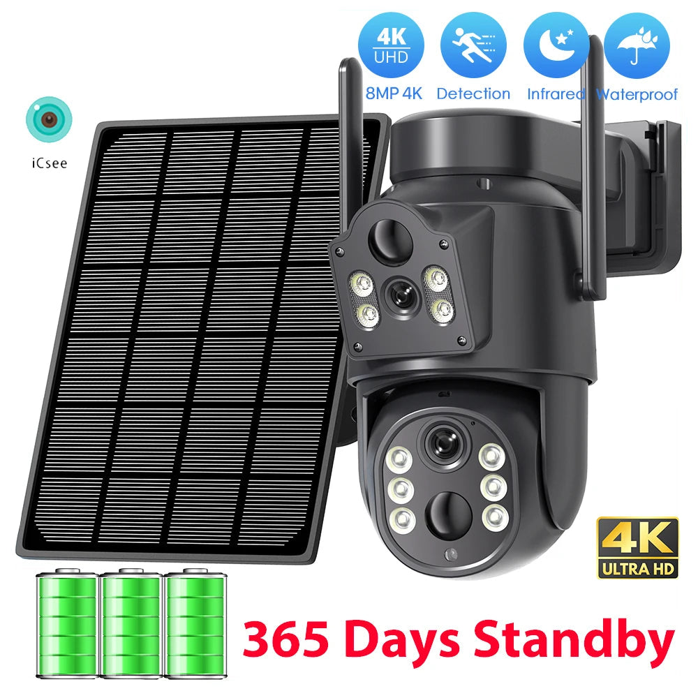 1080p 8MP 4K HD Solar WiFi Normal Supply Dual Lens Security Camera