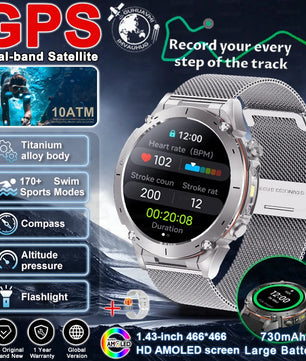 Fine Steel Waterproof Android Round Shaped Amoled Screen Smartwatch