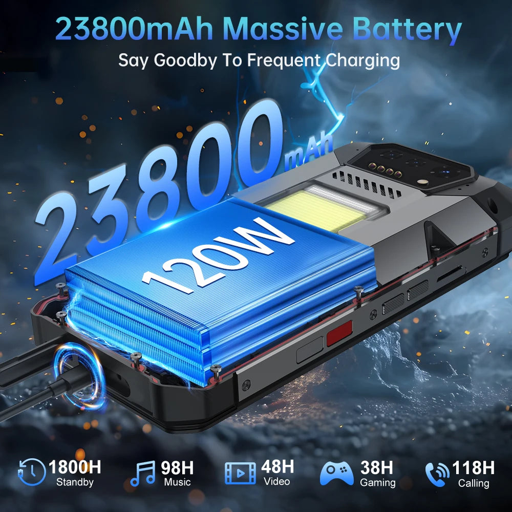 23800mAh 512GB Android Hike 4G Rugged Type-C Smartphone