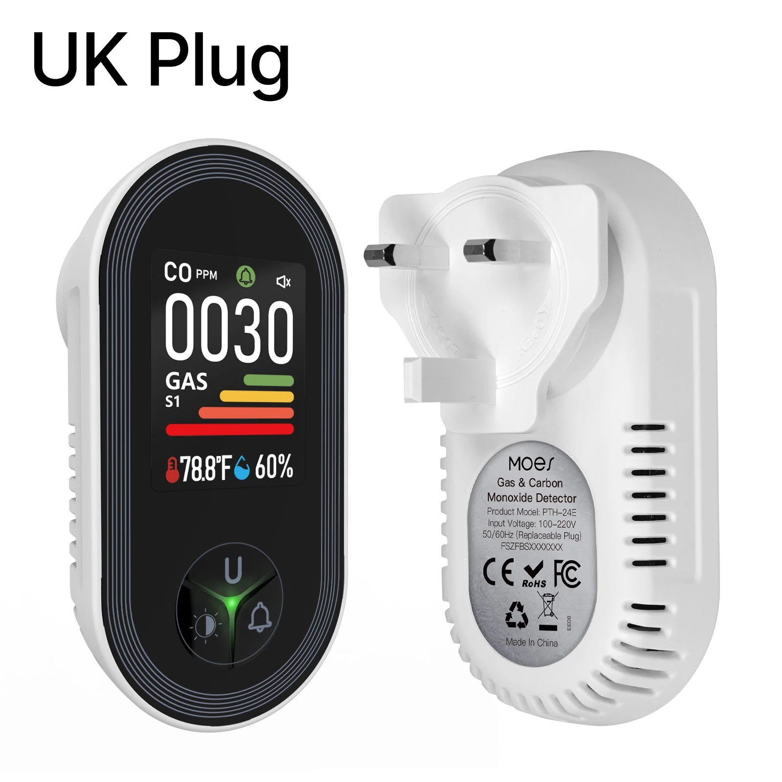 Moes Plastic Temperature Humidity Sensor Carbon Monoxide Detector