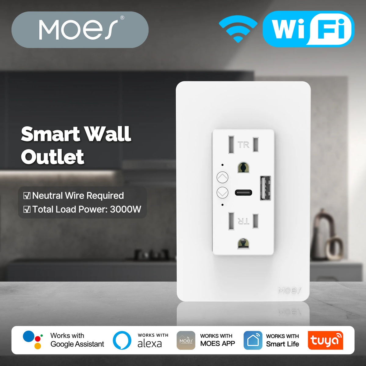 MOES Tuya WiFi Smart Wall Outlet USB Type C Socket