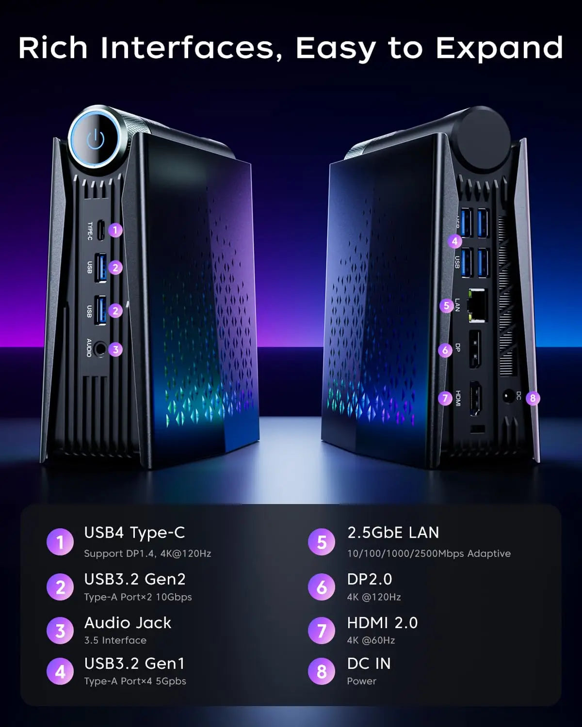 ACEMAGIC 16GB DDR4 512GB AMD Ryzen 7 H255 Mini PC Desktop
