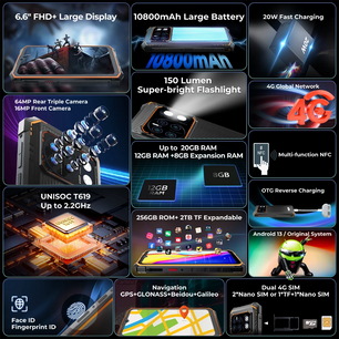 7500mAh 128GB Cyber 13 Pro Android Rugged Smartphones