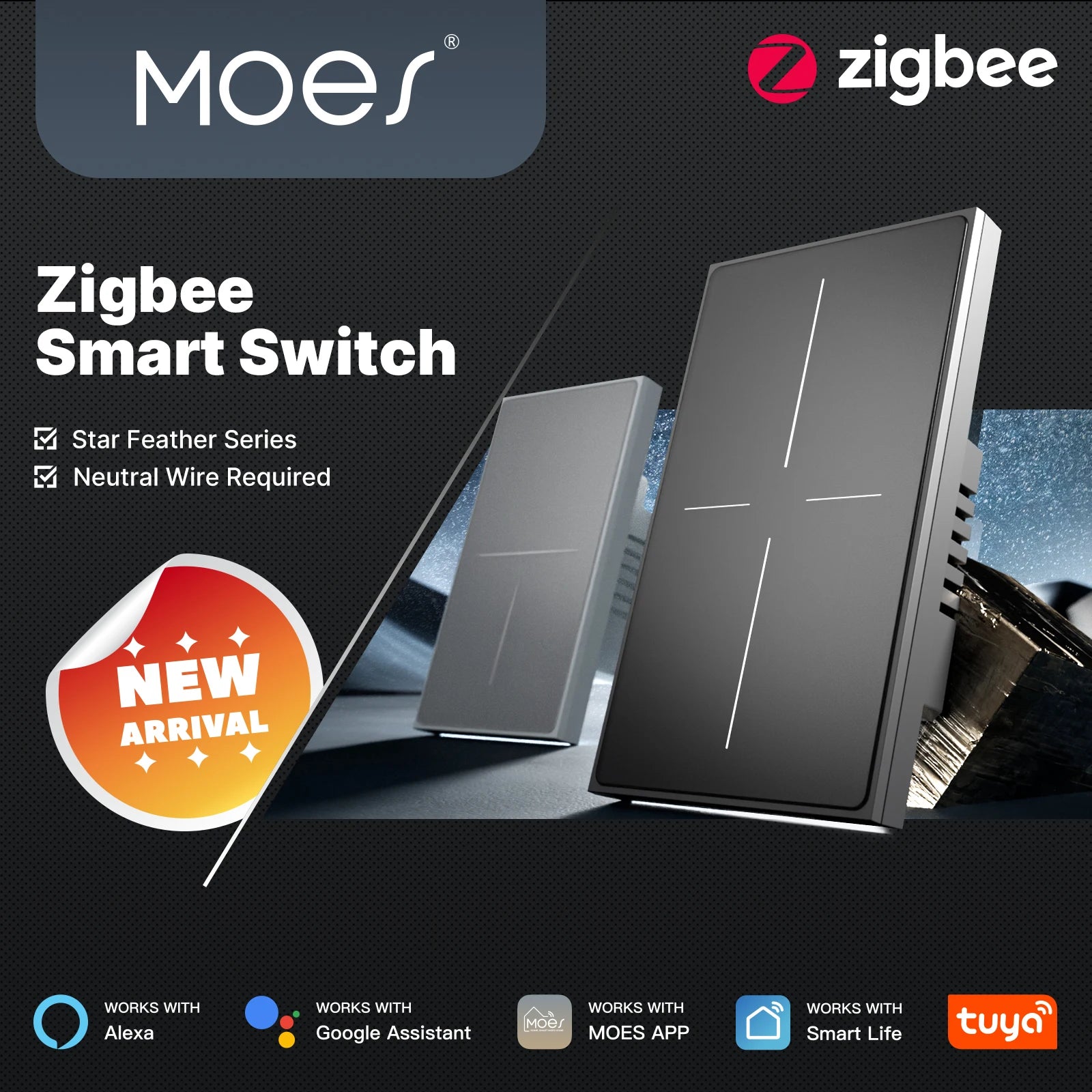 MOES ZigBee 2-IN-1 Star Feather Smart Switch with APP Control