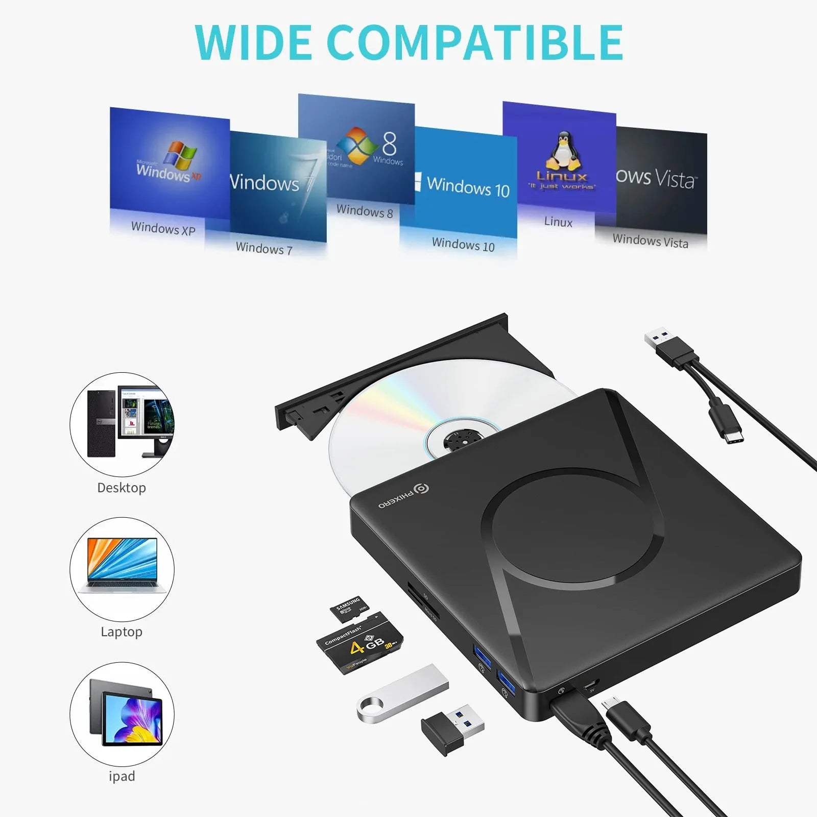 USB 3.0 External Blu Ray DVD 3D Slim Optical Drive