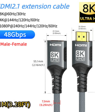 Aluminium 7.3mm 48Gbps HDMI-Compatible 2.1 Cable For Laptop