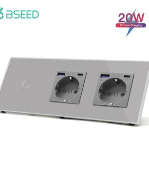 Bseed 10A Alloy 3 Gang Touch Switch With Double Wall Socket