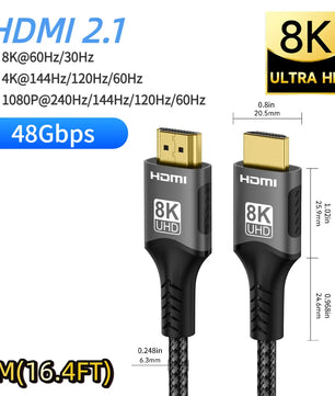 Aluminium 7.3mm 48Gbps HDMI-Compatible 2.1 Cable For Laptop