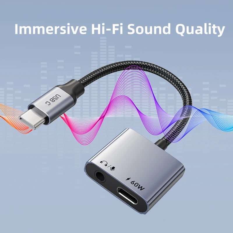 Aluminum Alloy USB C Headphone & Charger 2-IN-1 Adapter For Xiaomi