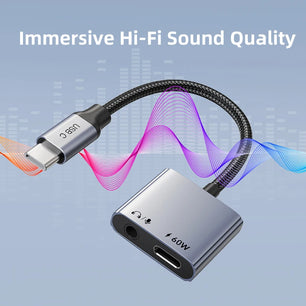 Aluminum Alloy USB C Headphone & Charger 2-IN-1 Adapter For Xiaomi