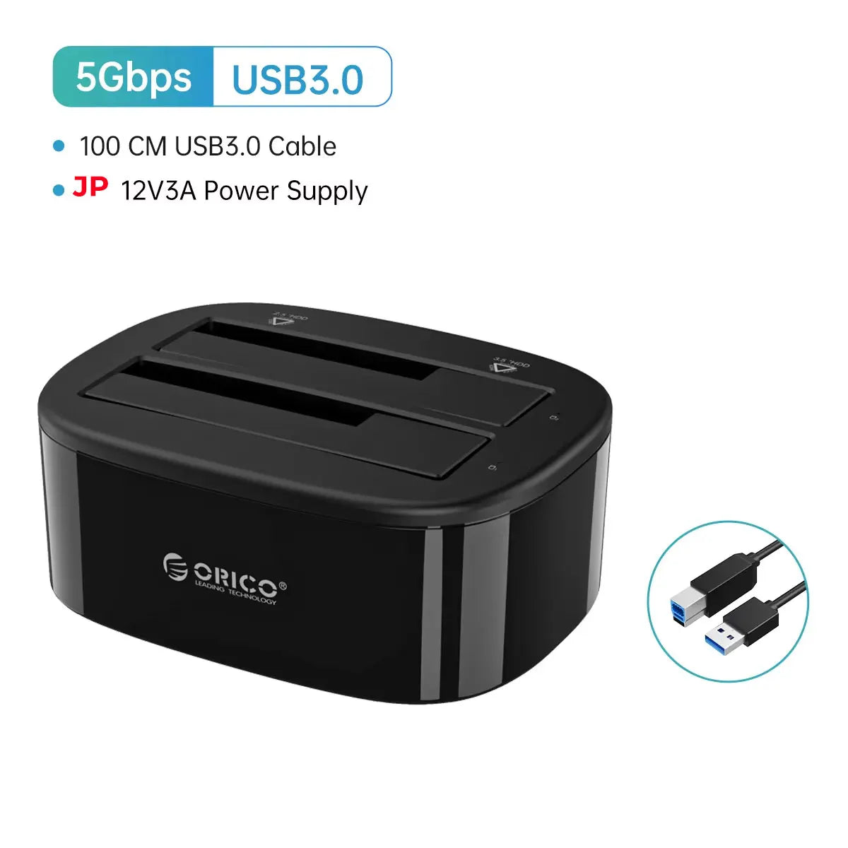 5Gbps Plastic Case USB 3.0 Dual Bay HDD Docking Station