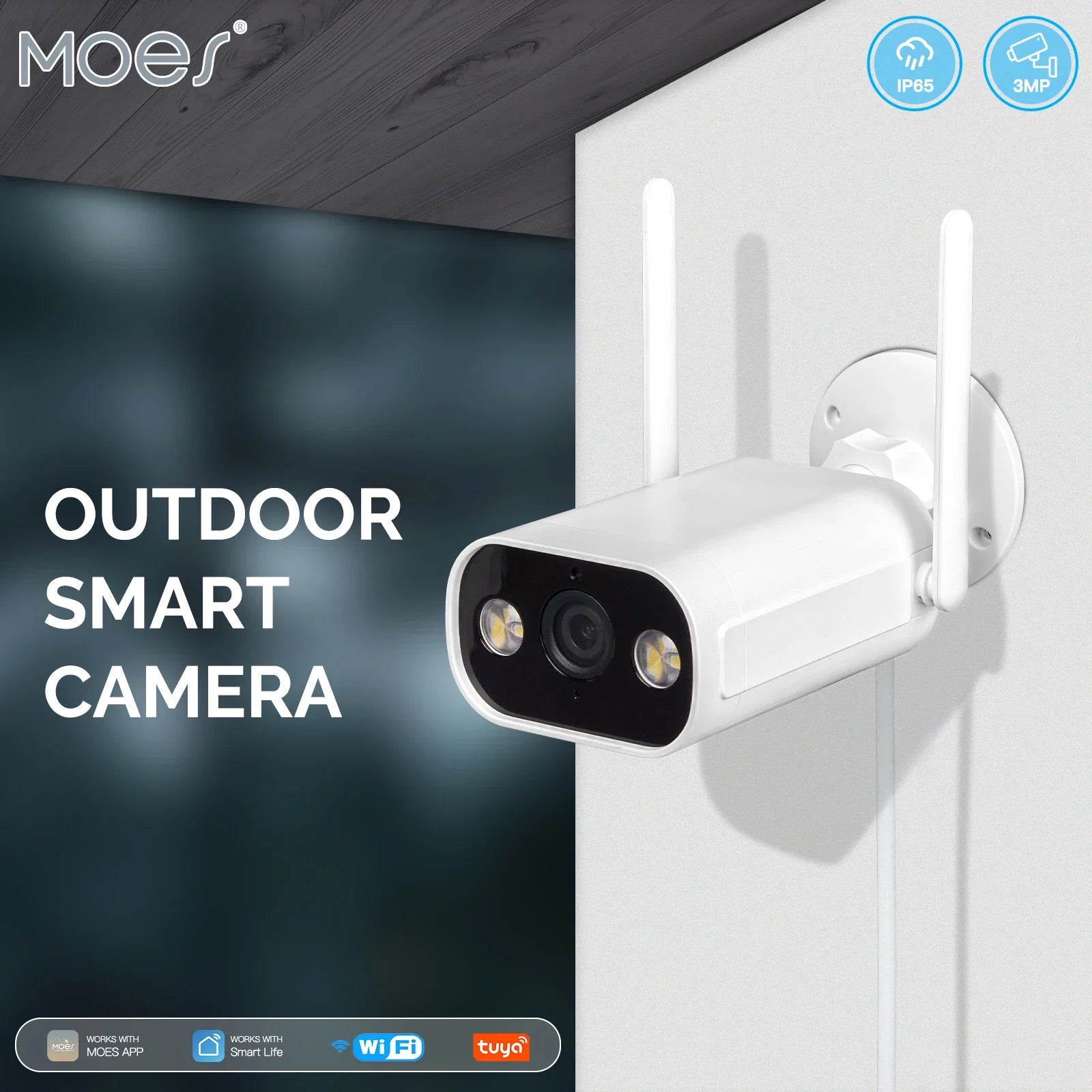 Moes 3MP Plastic WiFi Smart Outdoor Sound Motion Detection Camera