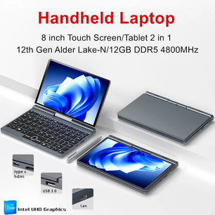 2 in 1 Topton 12GB Intel N100 Mini Handheld Laptop Touch Tablet