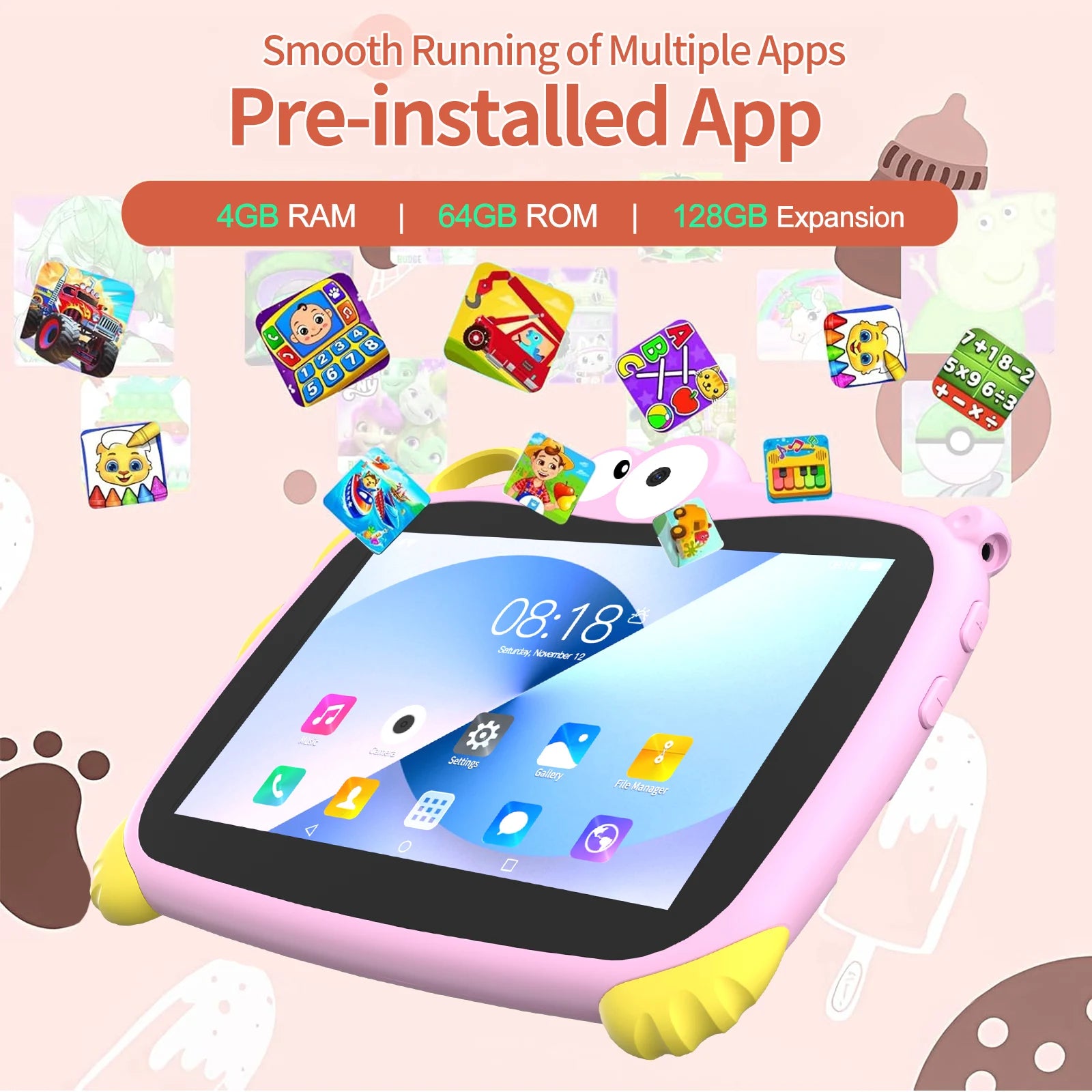 Sauenaneo 7-Inch Android 13 Kids Tablet With Dual Camera Function