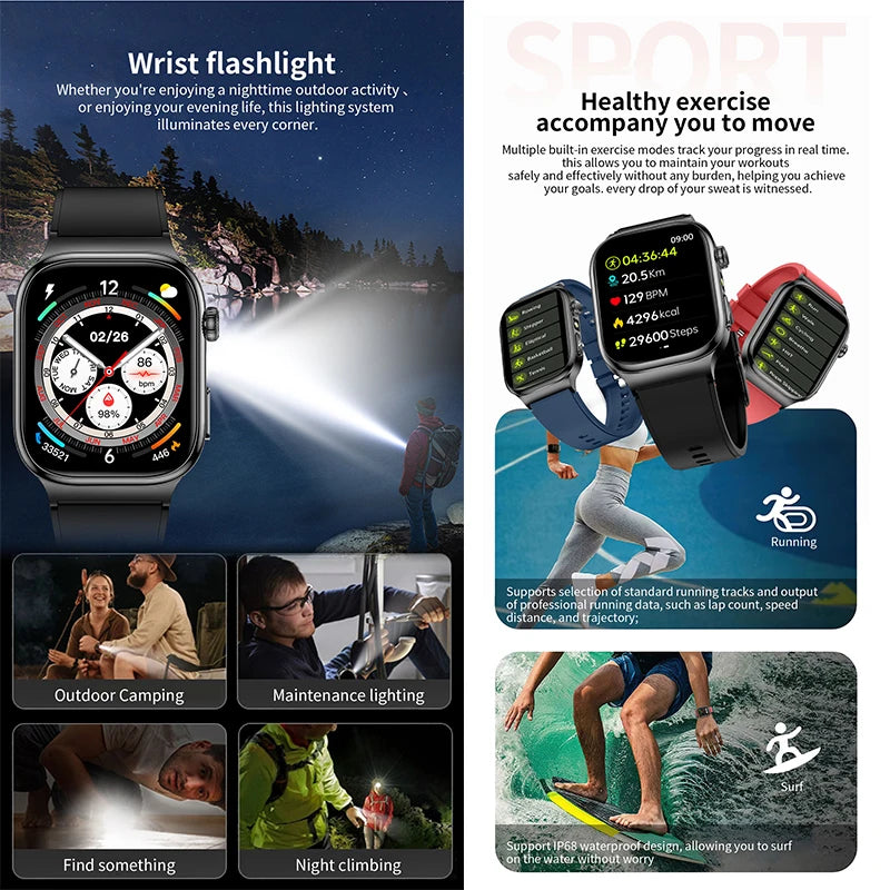 Silica Gel Waterproof Android Square Heart Rate Tracker Smartwatch