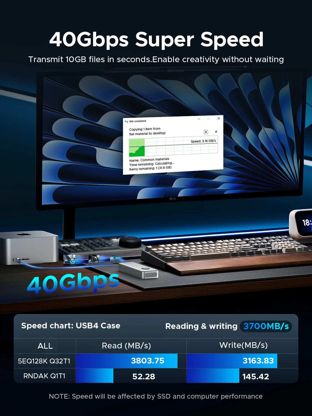 40Gbps M.2 NVMe Cooling Fan High Speed External SSD Enclosure