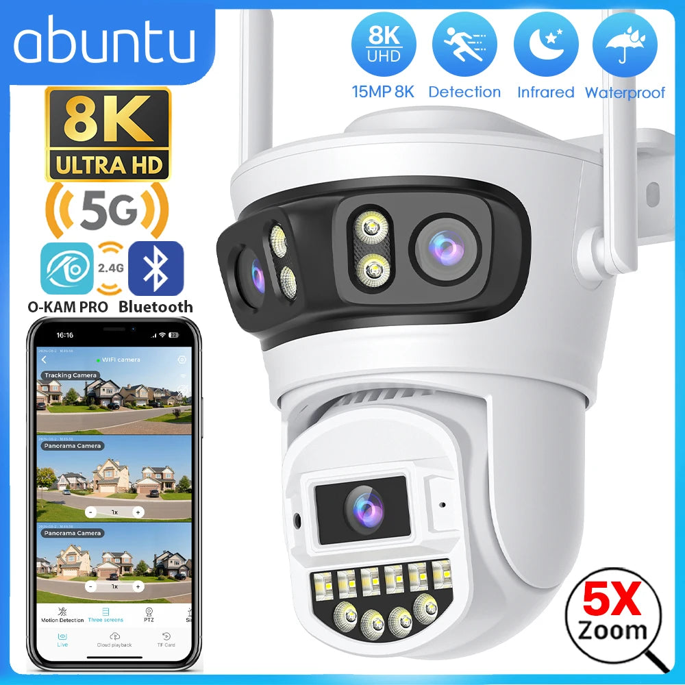 IP66 15MP Three Lens Wifi Outdoor 5X Digital Zoom Surveillance Camera