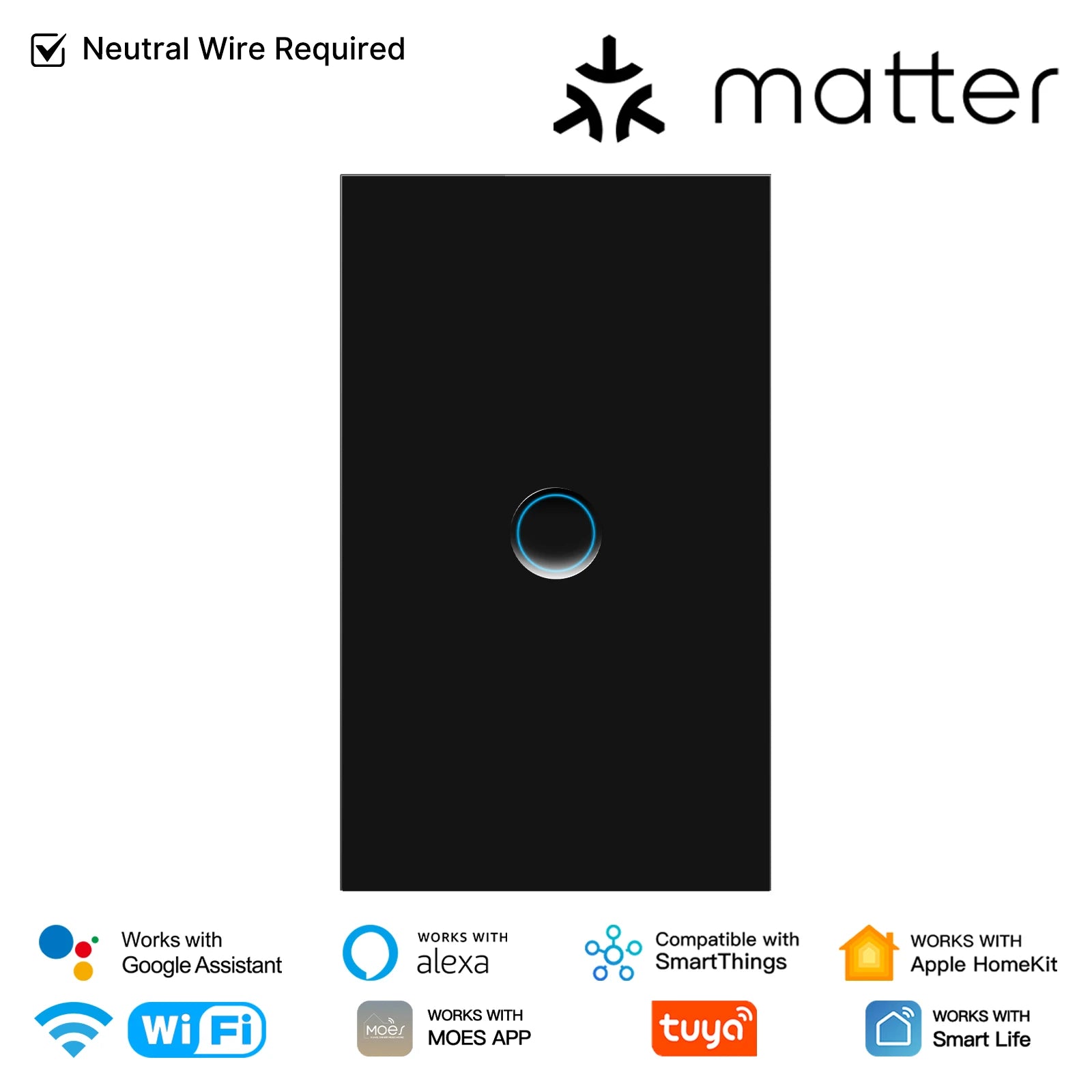 Moes Tuya WiFi Concave Glass Smart Switch with Alexa Google