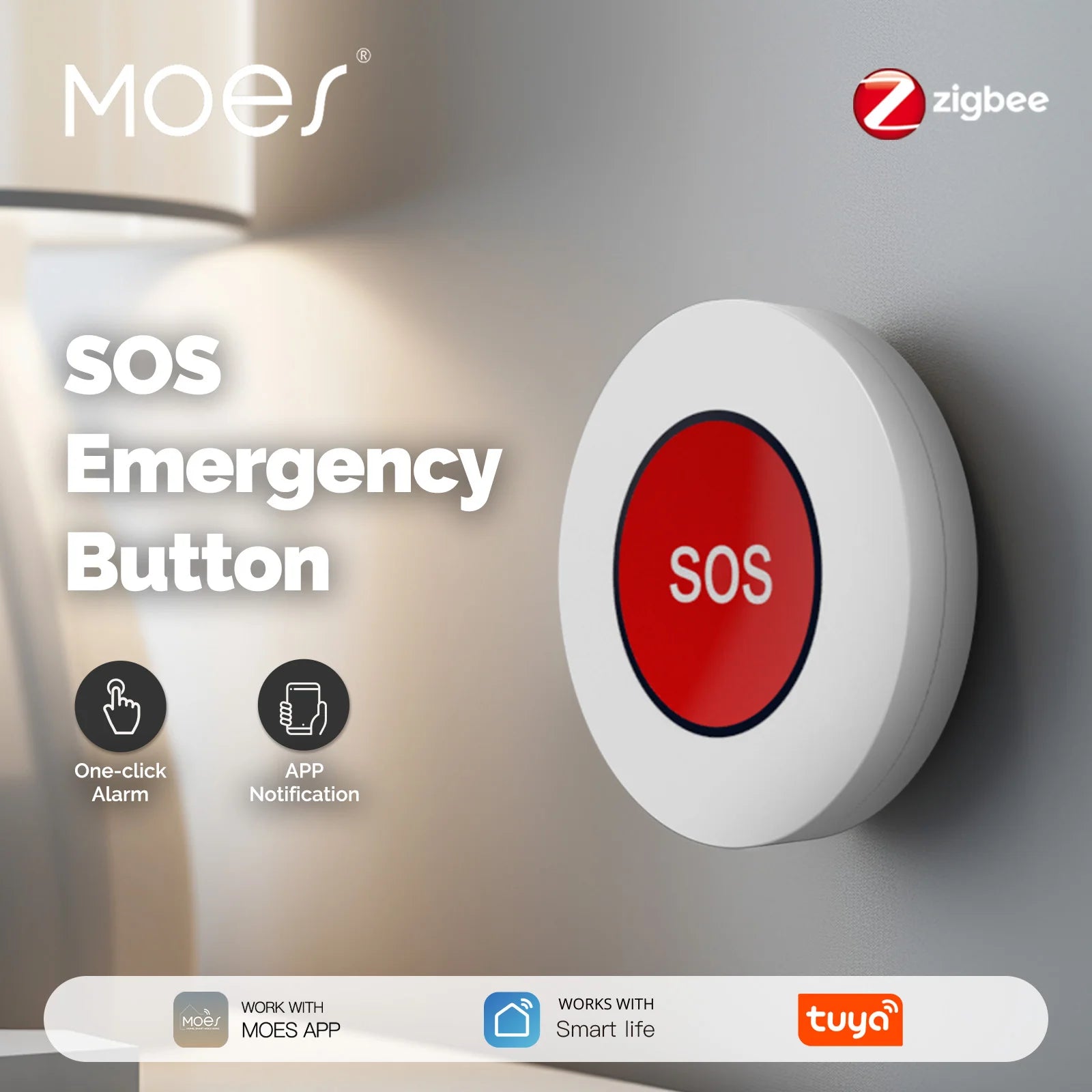 MOES Tuya ZigBee SOS Alarm One Click Button for Emergency Help