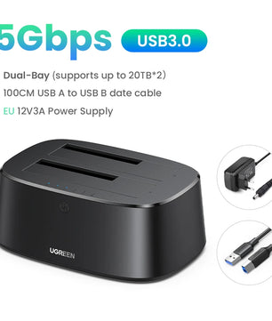 Ugreen Plastic Dual Bay USB 3.0 Adapter HDD Docking Station