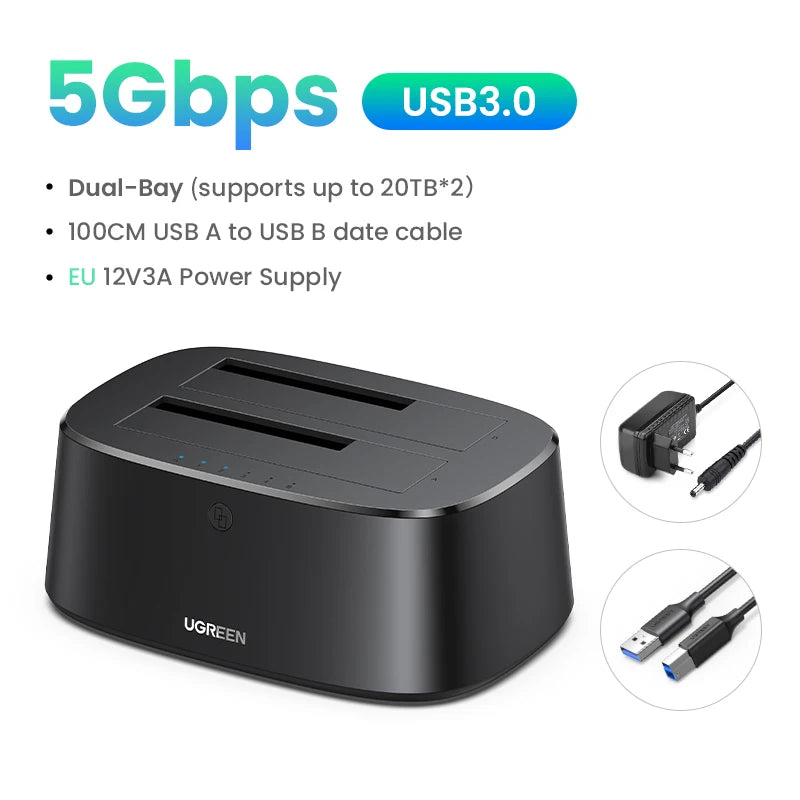 Ugreen Plastic Dual Bay USB 3.0 Adapter HDD Docking Station
