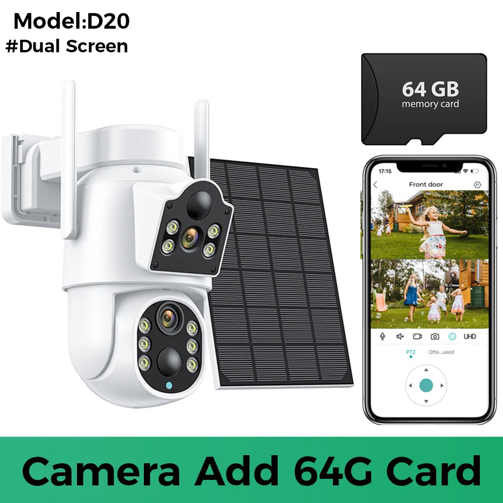 1080p 8MP 4K Solar Wifi Outdoor Dual Lens Surveillance Camera