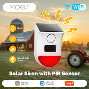 MOES Plastic WiFi Smart Solar Siren with Remote & PIR Sensor