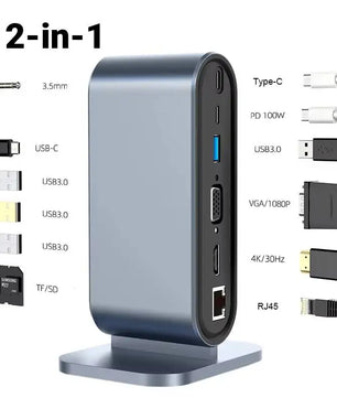 12-IN-1 Metallic Type-C HDMI Compatible RJ45 Docking Station