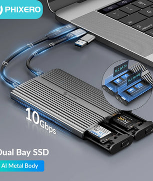 3.0 Type C External HD Hard Drive Disk Enclosure Dual Bay Storage Box