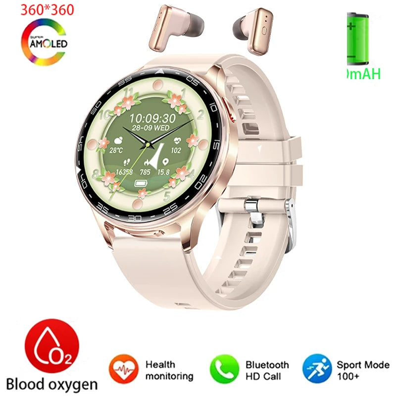 2-In-1 Bluetooth Earphones With Alloy AMOLED Display Smartwatch