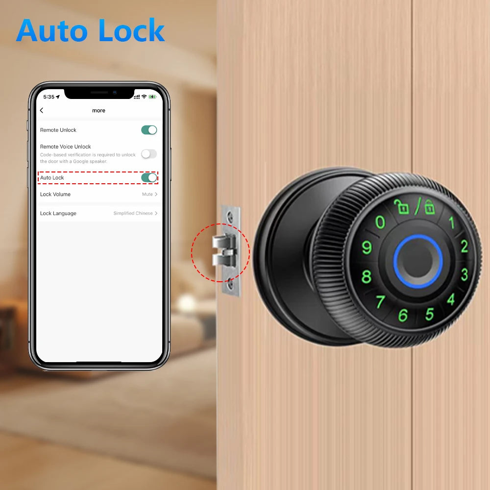 Zinc Alloy Fingerprint Bluetooth Dry Battery Reversible Door Lock