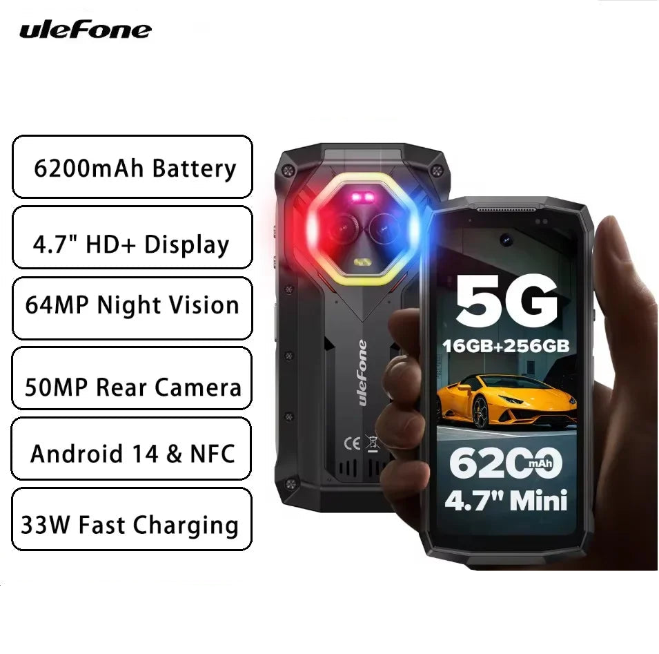 6200mAh 4.7'' 256GB Android Armor Mini 20 Pro 5G Rugged Smartphone