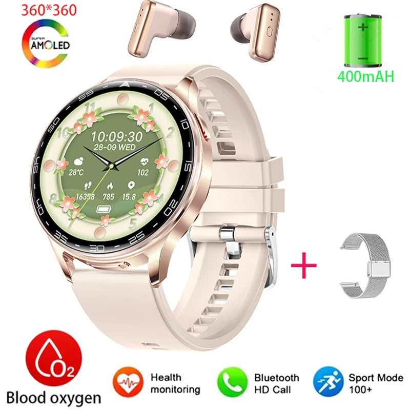 2-In-1 Bluetooth Earphones With Alloy AMOLED Display Smartwatch